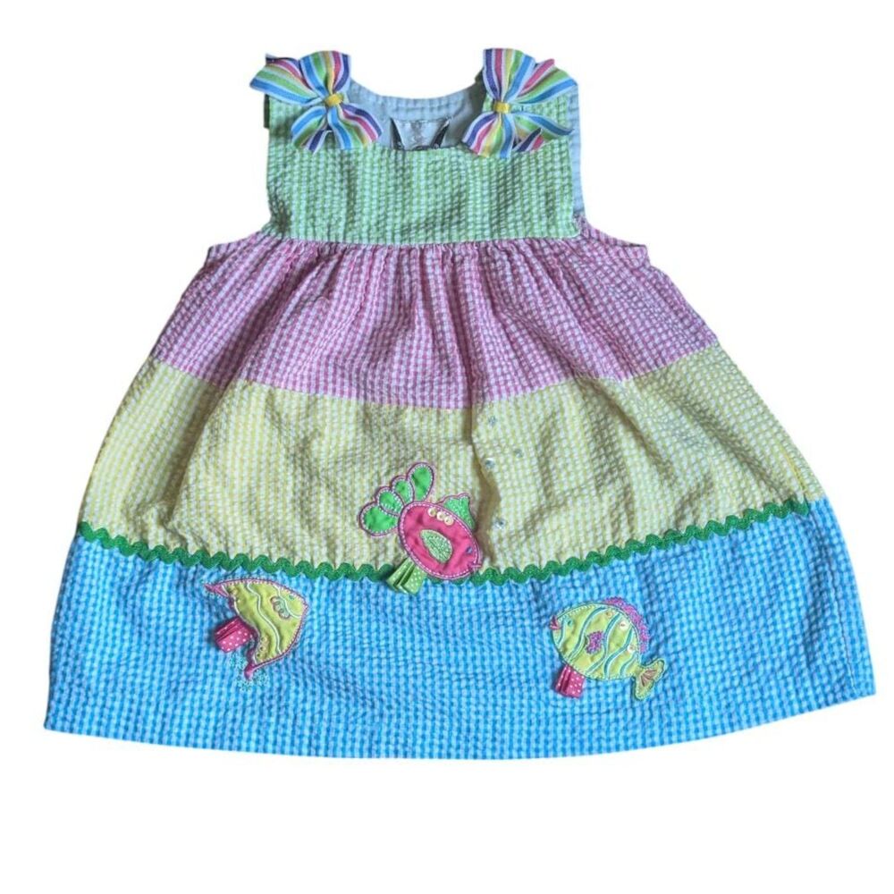 Rare Editions 24M Girls Seersucker Gingham Tiered Dress